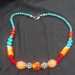 Colorful Beaded Necklace Mix with large orange beads necklace